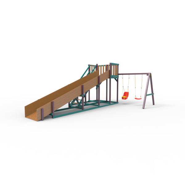 Детская площадка - деревянная горка Пикник "Зима №3" Лила с качельной балкой