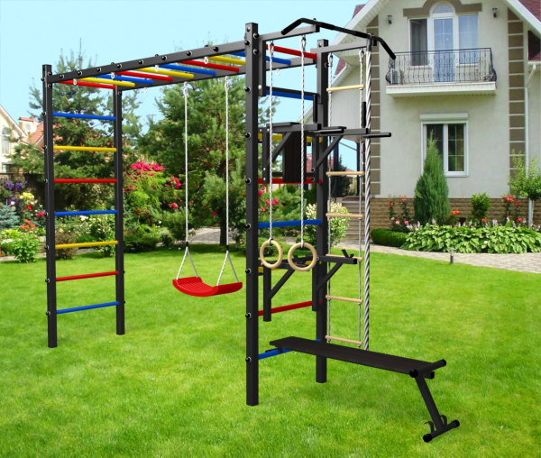 Уличная шведская стенка Sv Sport рукоход У520 (Турник/Брусья/Стойка/Скамья/"Лодочка"/Канат/кольца/лестница)