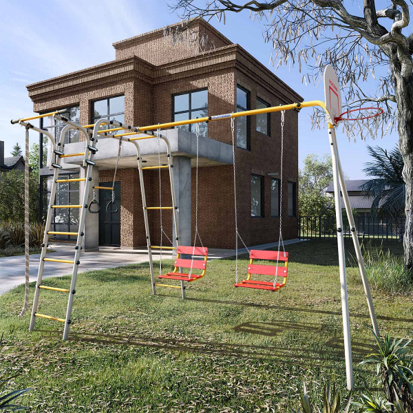 картинка Детский спортивный комплекс для дачи ROMANA Акробат - 2 (желтый/серый) от магазина Лазалка