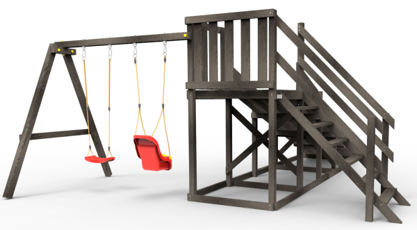 Детская площадка - деревянная горка  Пикник "Зима №2" Блэк с качельной балкой