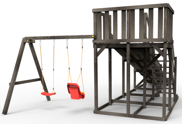 Детская площадка - деревянная горка Пикник "Зима №3" Блэк с качельной балкой