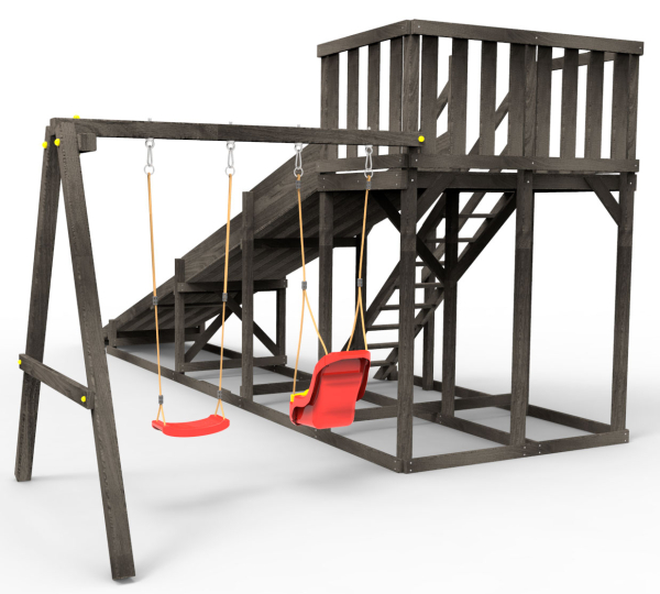 Детская площадка - деревянная горка Пикник "Зима №3" Блэк с качельной балкой