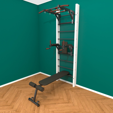 картинка Брашированная шведская стенка "Кастерли" Белый ТБC (Черные ступени) от магазина Лазалка