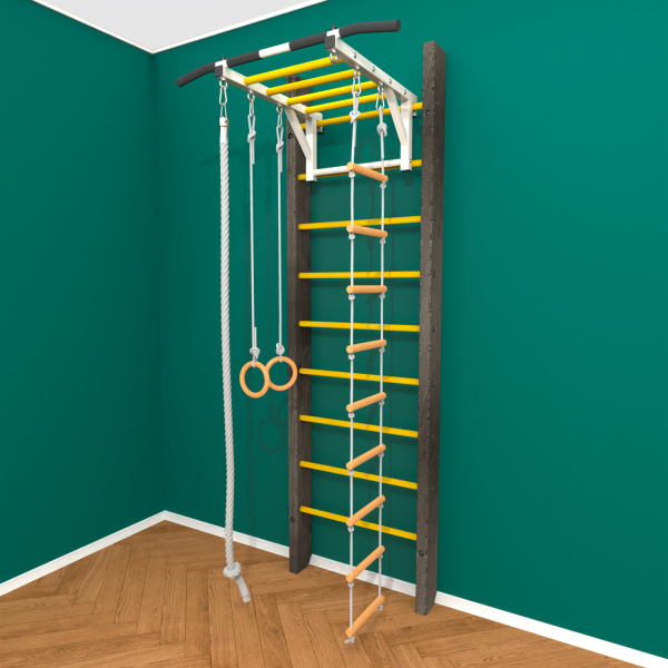 Брашированная шведская стенка "Кастерли" Black РД (Желтые ступени)