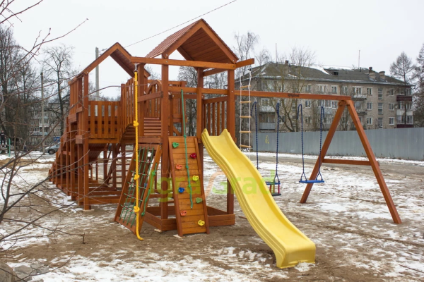 Детская деревянная зимняя горка IgraGrad Snow Fox 5,9 м + Панда Фани Gride